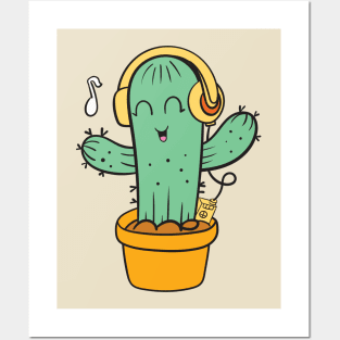 cactus listening to music Posters and Art